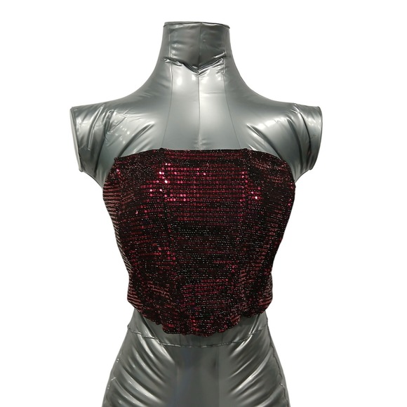 Sincerly Jules Tops - Sequin Strapless Top - Red